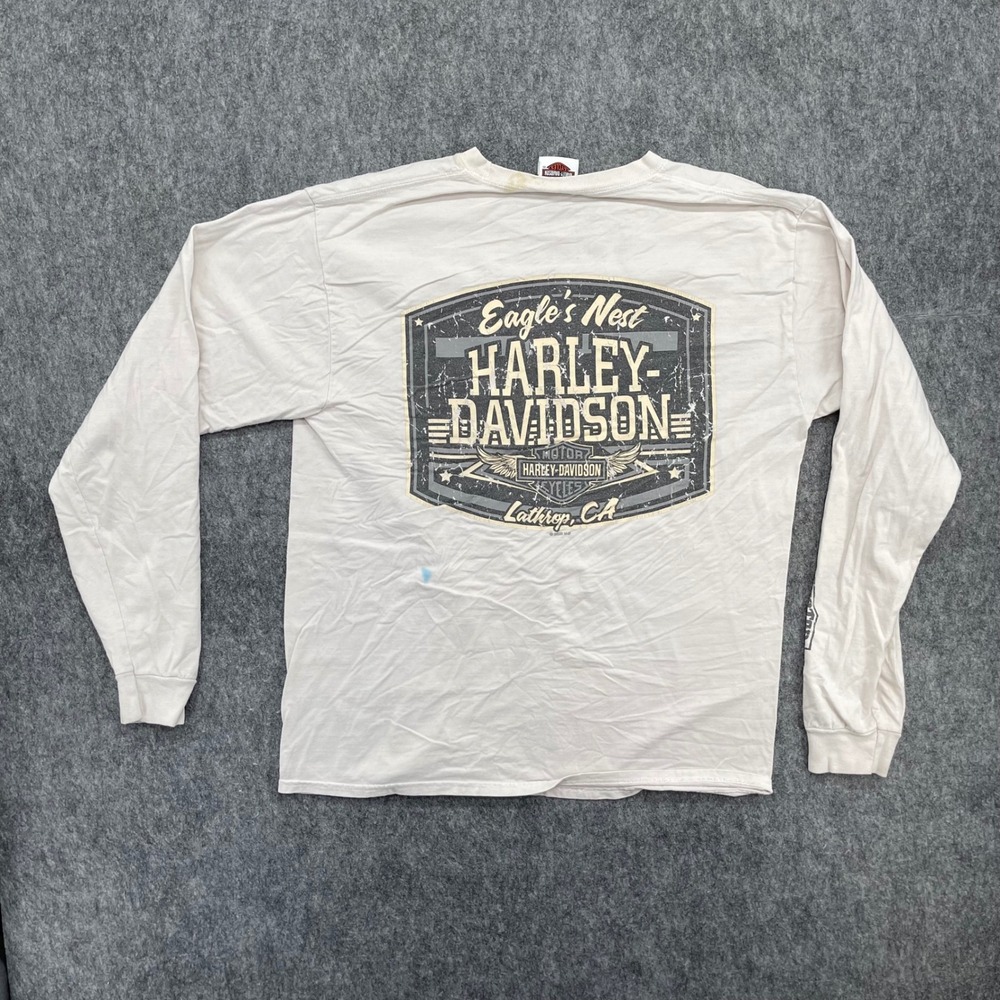 Harley-Davidson Shirt Mens Mendium Lathrop CA Long Sleeve Graphic Cream